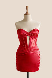 Sweetheart Red Twist Bodycon Short Dress
