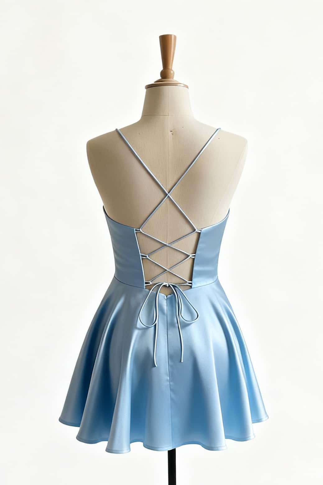 Light Blue Satin Cowl Neck A-line Dress
