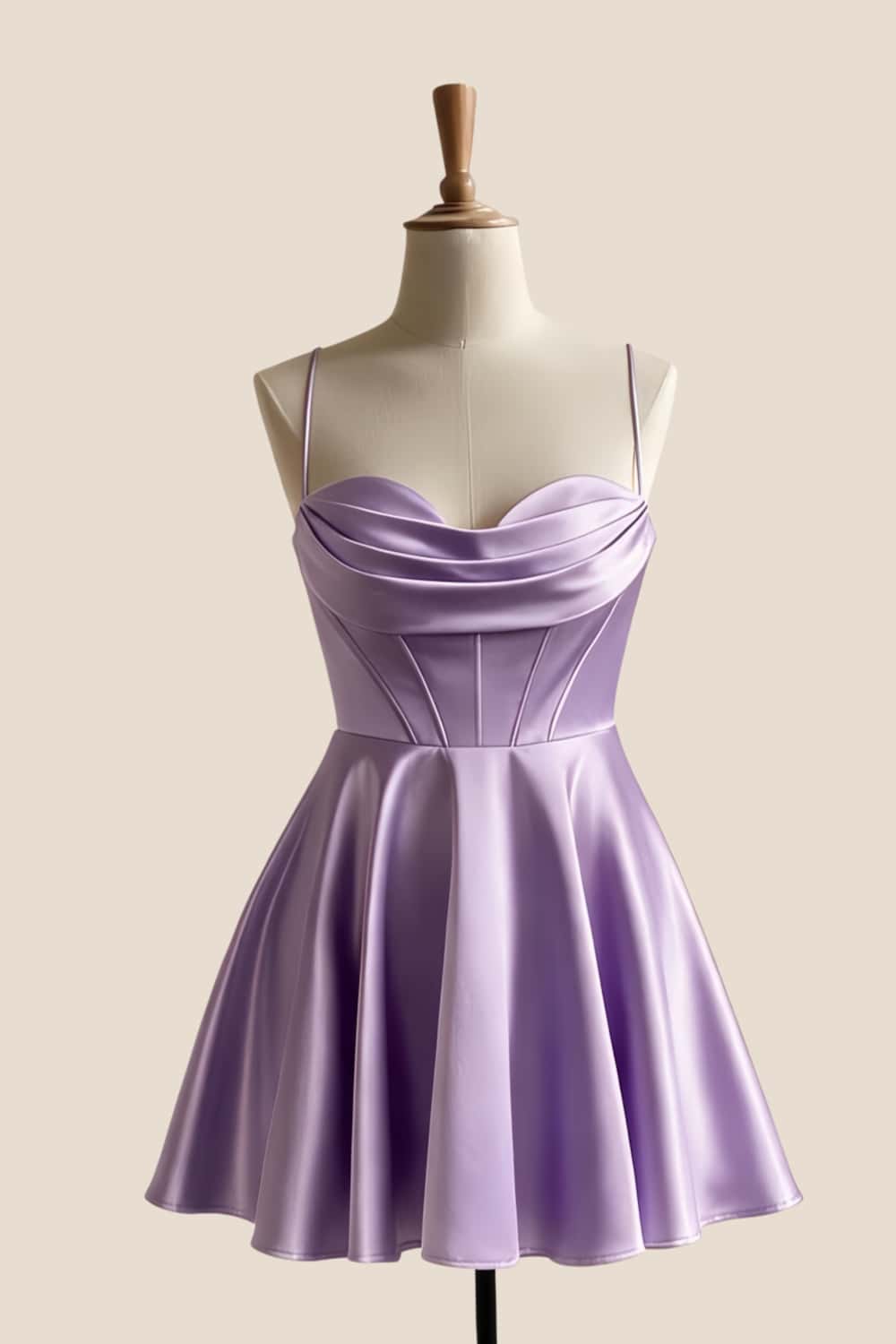Lavender Satin Cowl Neck A-line Dress