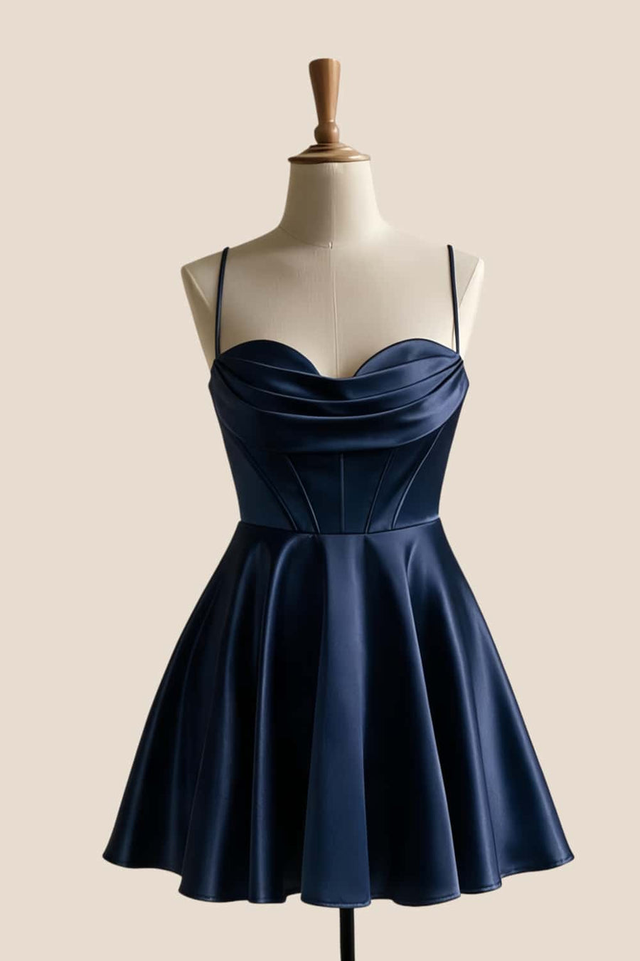 Light Blue Satin Cowl Neck A-line Dress