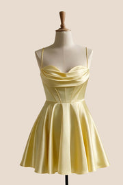 Light Blue Satin Cowl Neck A-line Dress