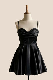Light Blue Satin Cowl Neck A-line Dress