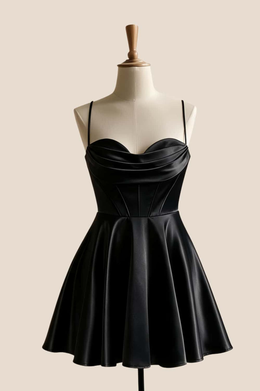 Light Blue Satin Cowl Neck A-line Dress