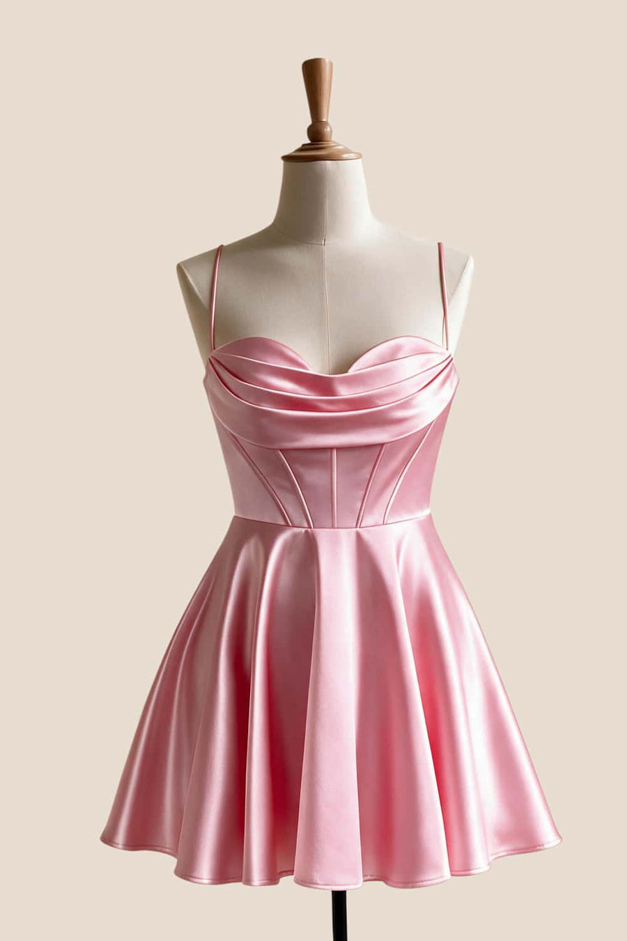 Light Blue Satin Cowl Neck A-line Dress
