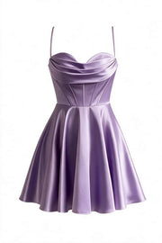 Lavender Satin Cowl Neck A-line Dress
