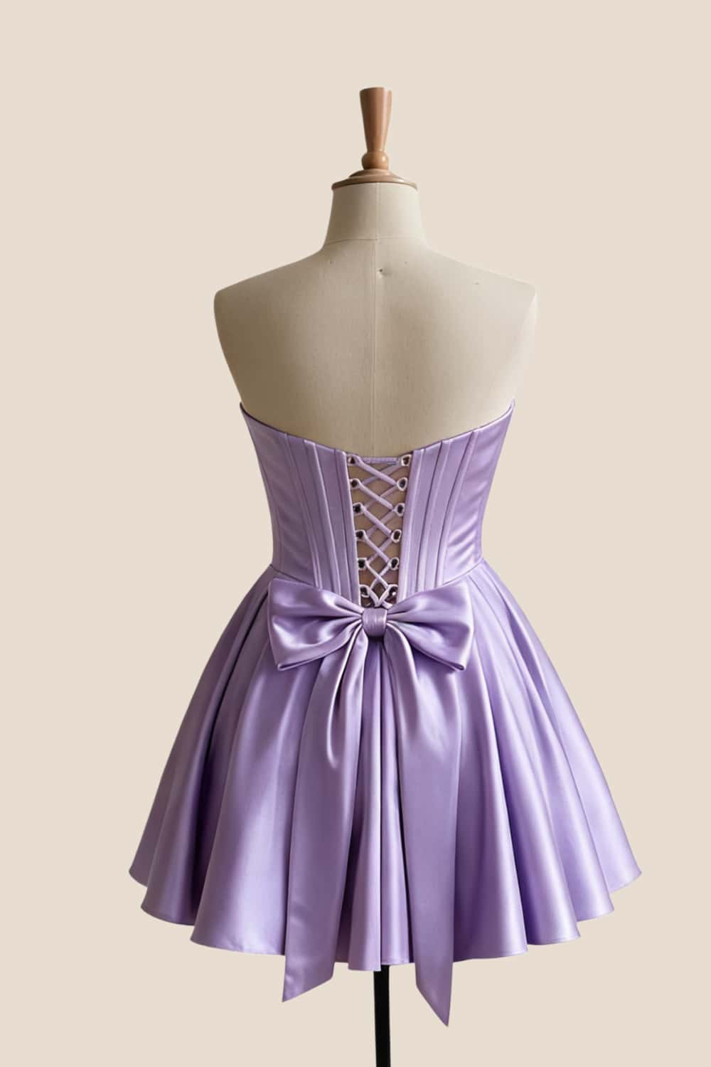 Pleated Light Purple Satin A-line Short Dress