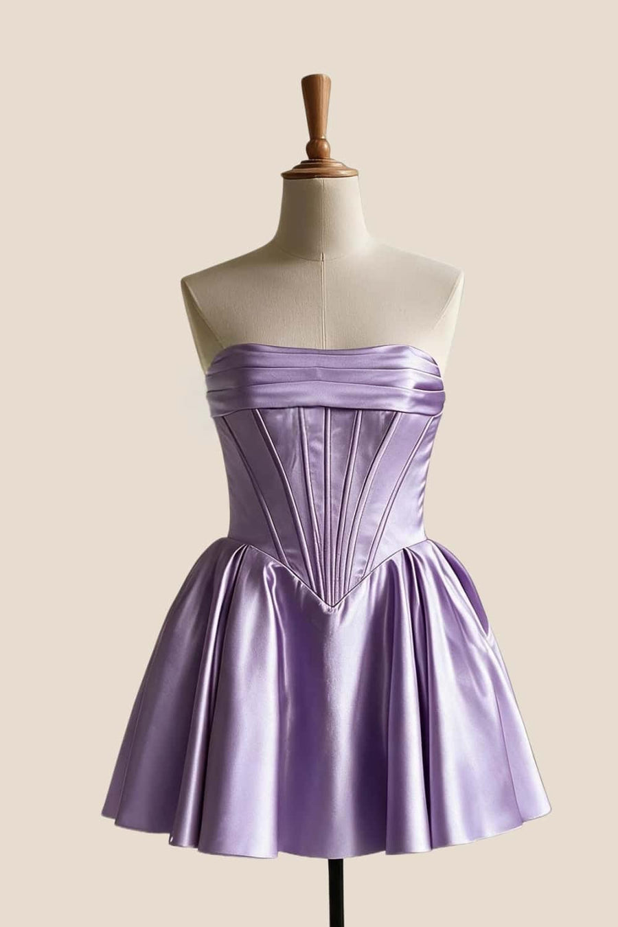 Pleated Light Purple Satin A-line Short Dress
