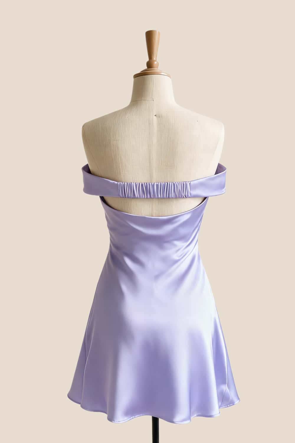 Off the Shoulder Lavender Satin Short Dress