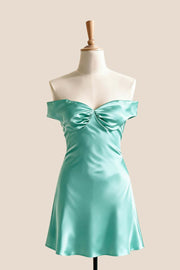 Off the Shoulder Lavender Satin Short Dress