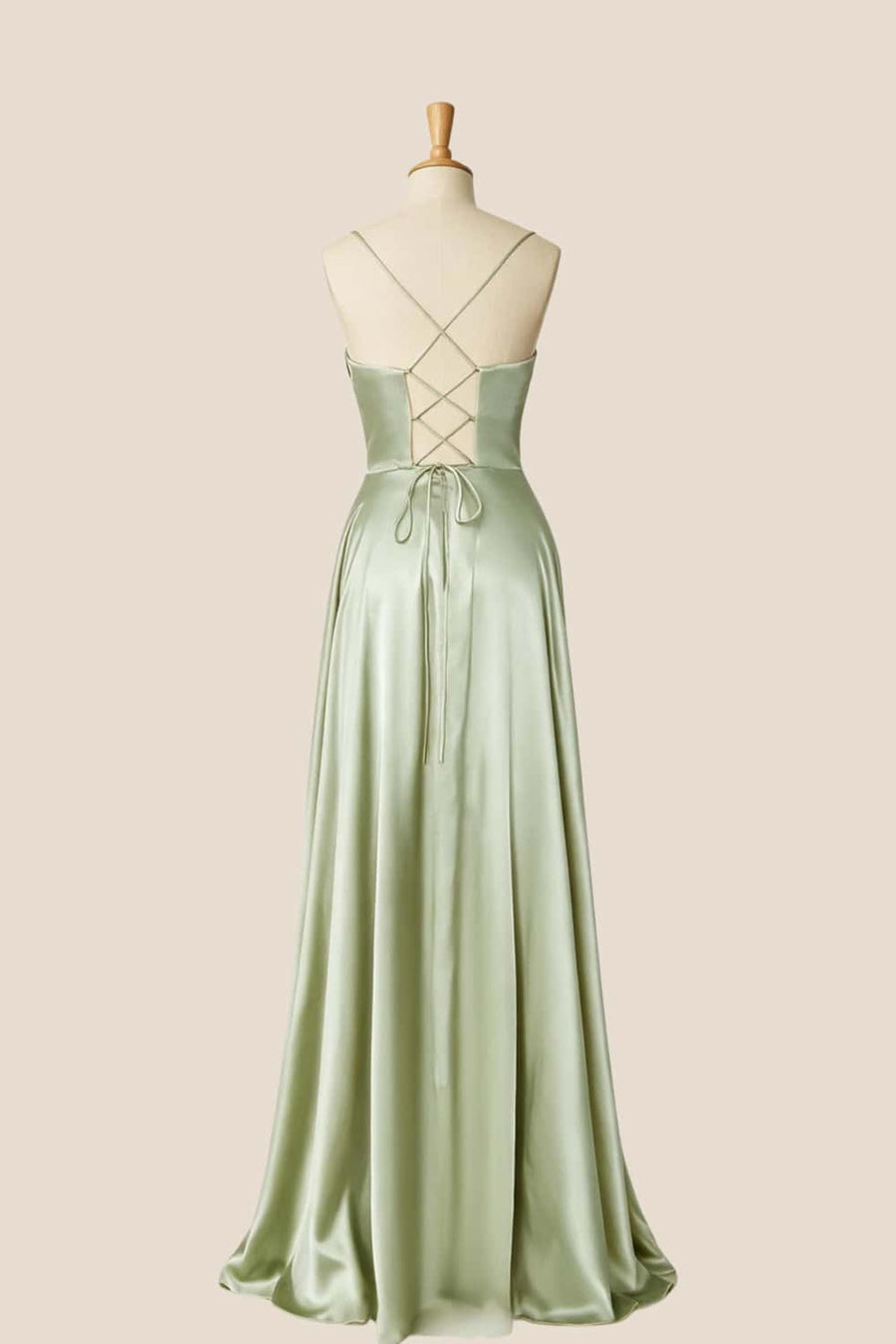 Cowl Neck Sage Green Satin A-line Long Formal Dress