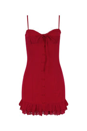 Red Ruffle Hem Short Dress