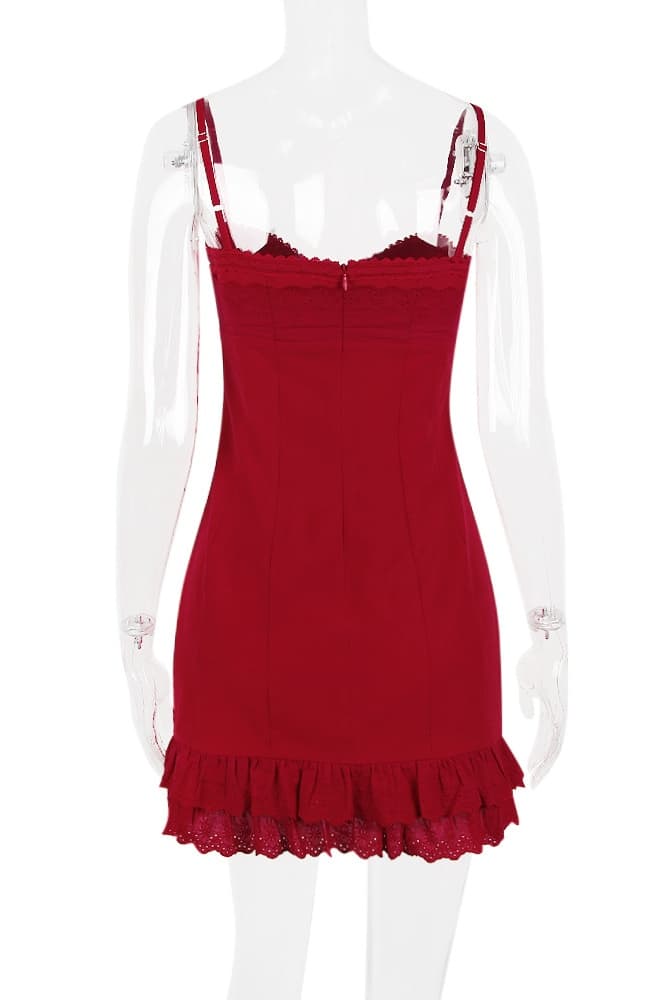 Red Ruffle Hem Short Dress