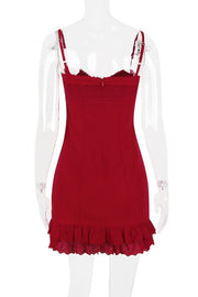 Red Ruffle Hem Short Dress