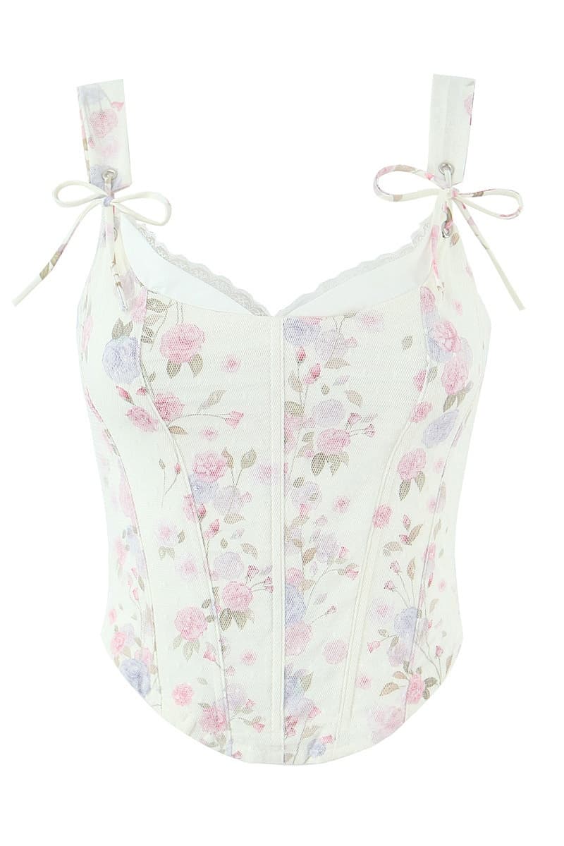 Floral Print Lace Bustier Top