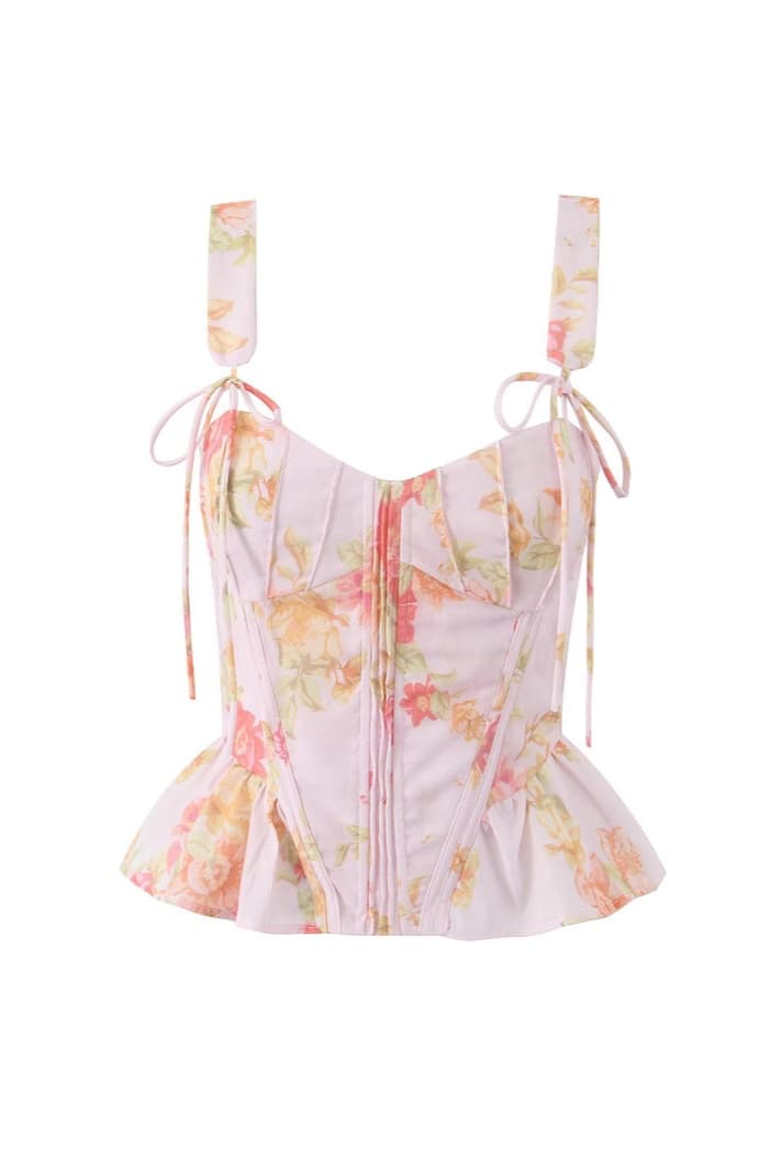 Floral Print Straps Bustier Top