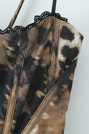 Leopard Print Patchwork Bustier Top