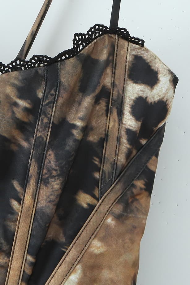 Leopard Print Patchwork Bustier Top