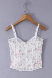 White Floral Straps Fitted Top