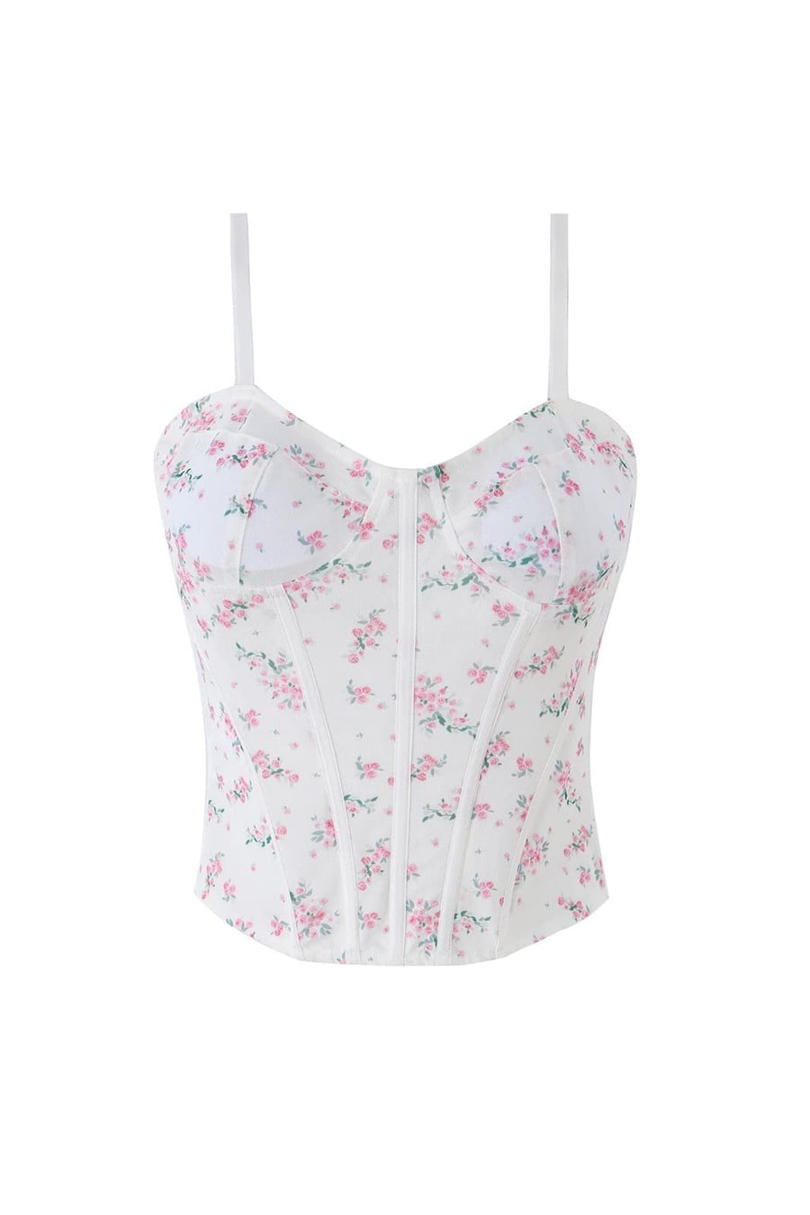 White Floral Straps Fitted Top