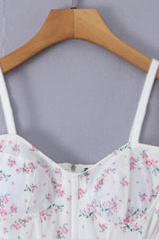 White Floral Straps Fitted Top