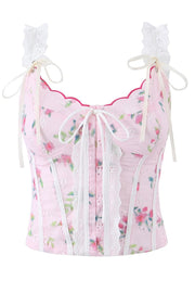 Pink Floral Print Bustier Top