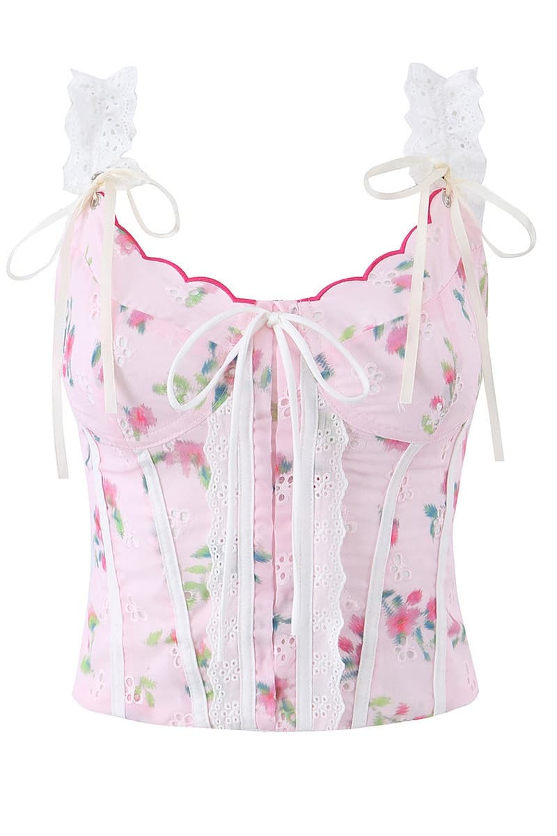 Pink Floral Print Bustier Top