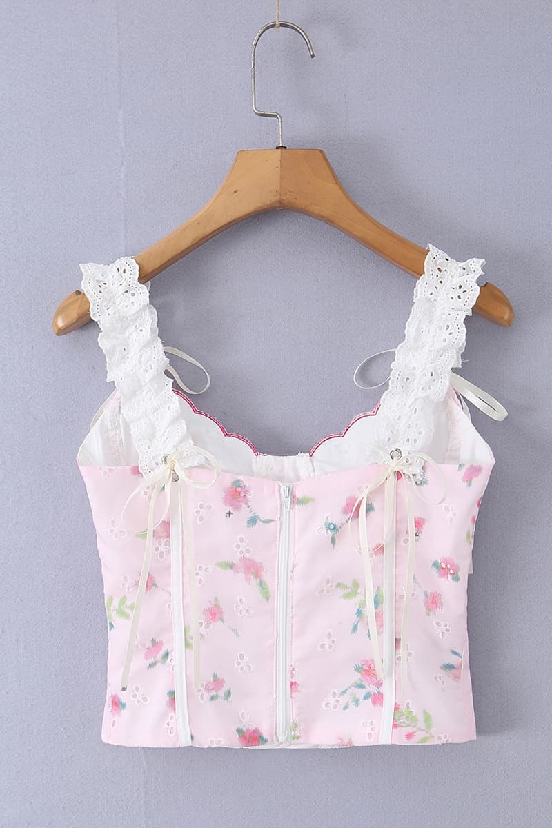 Pink Floral Print Bustier Top