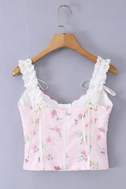 Pink Floral Print Bustier Top