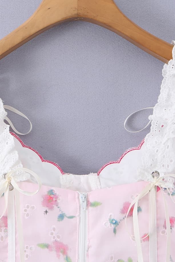 Pink Floral Print Bustier Top