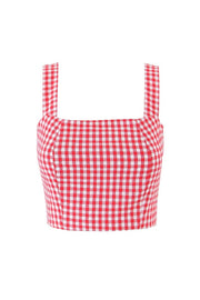 Retro Red and White Plaid Top