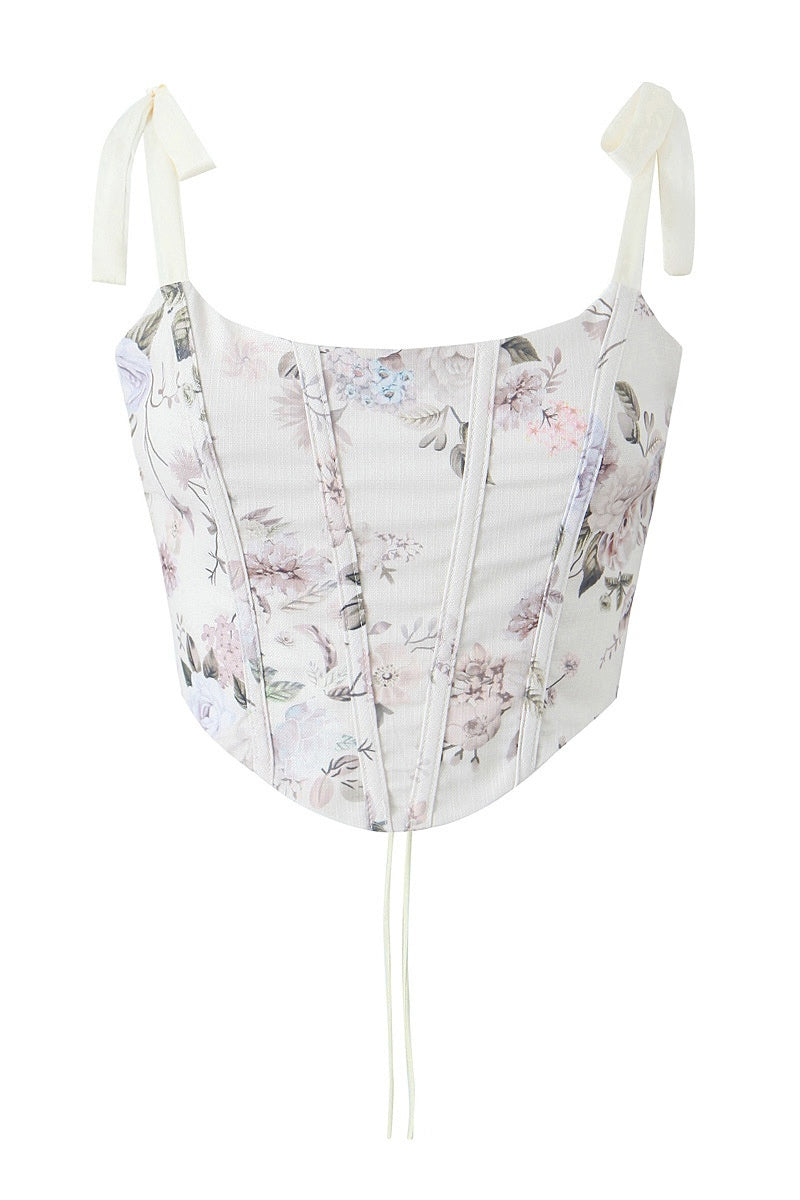 Blue Shoulder Tie Corset Top