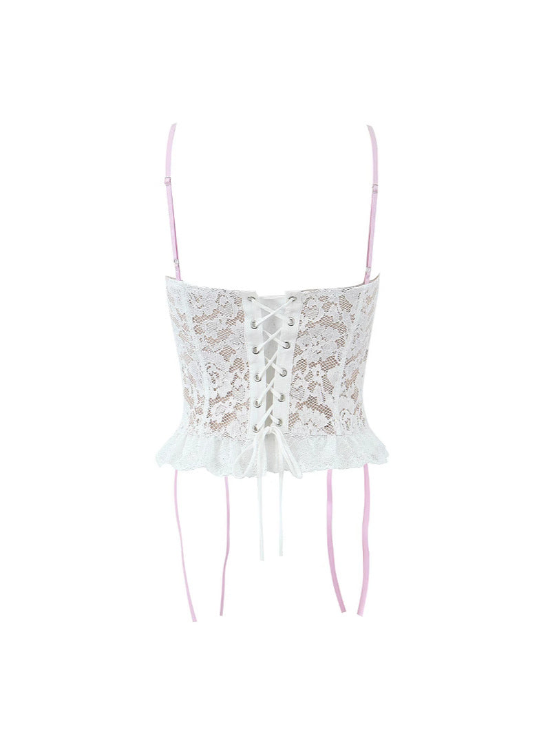 White Lace Straps Bustier Top