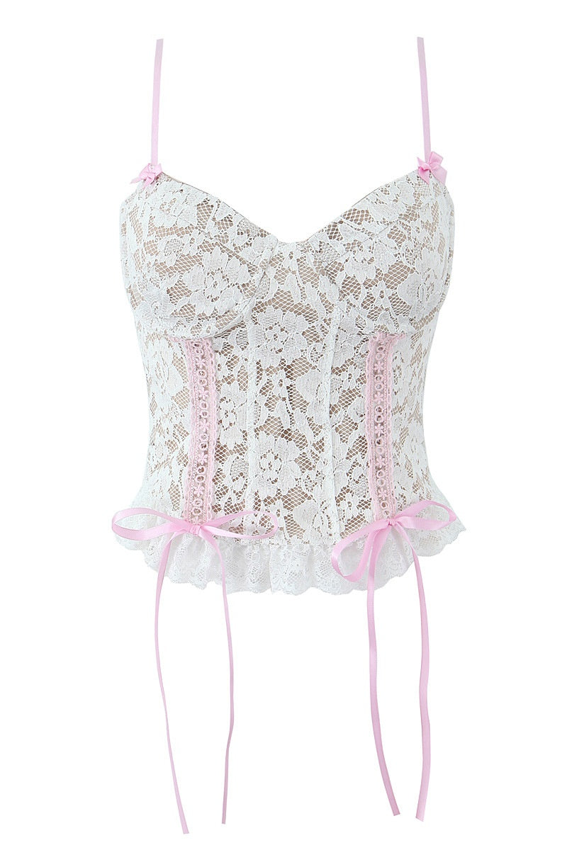 White Lace Straps Bustier Top