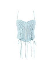 Cyan Stripe Fitted Bustier Top