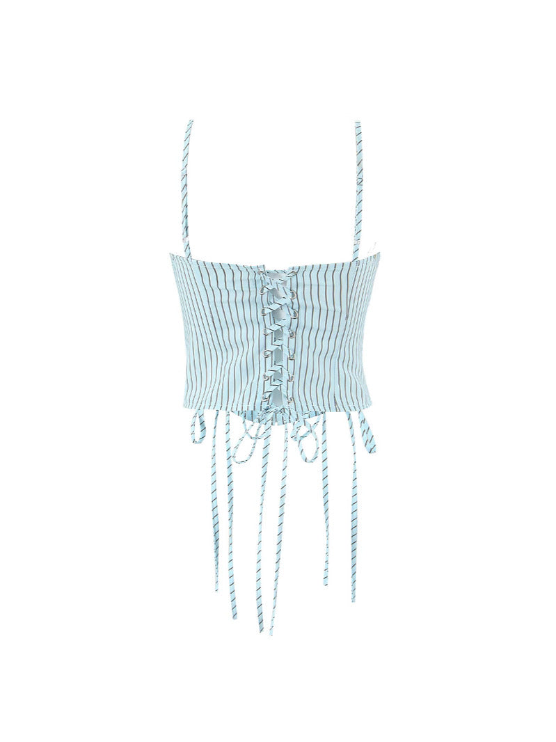 Cyan Stripe Fitted Bustier Top