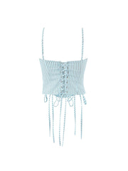 Cyan Stripe Fitted Bustier Top