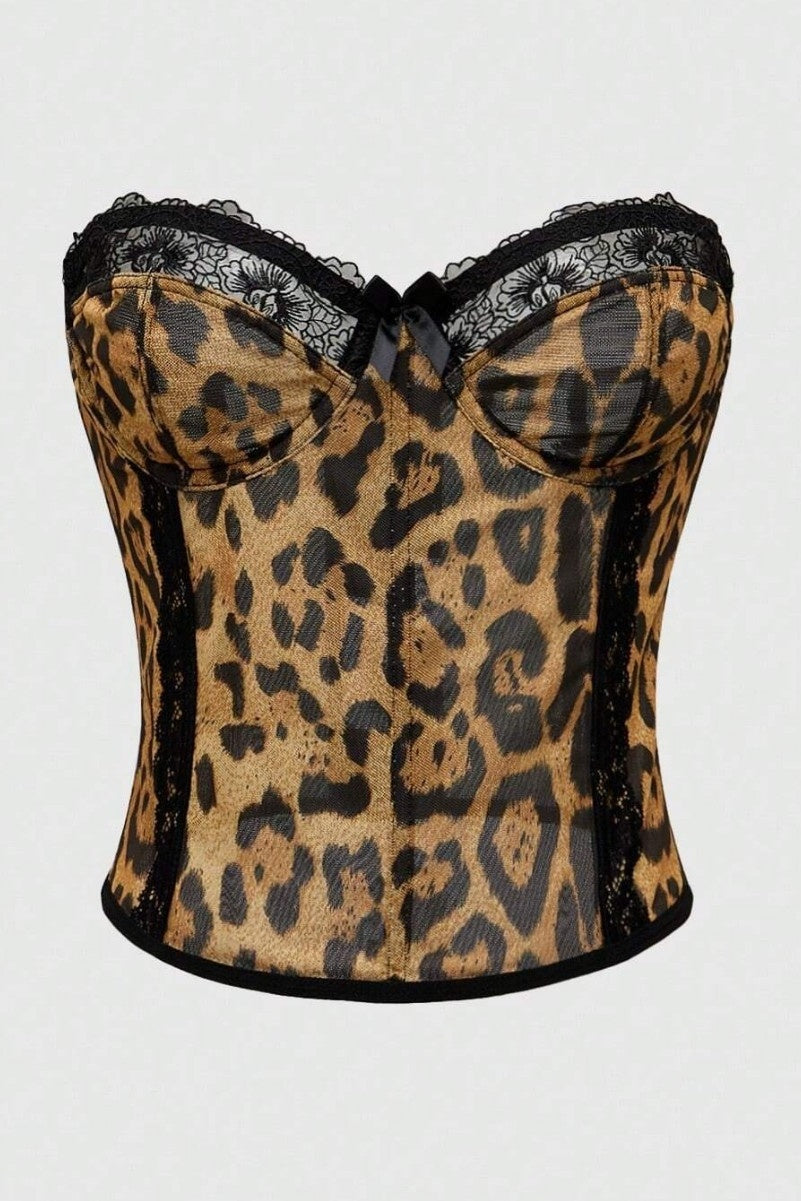 Mustard Leopard Print Bustier Top