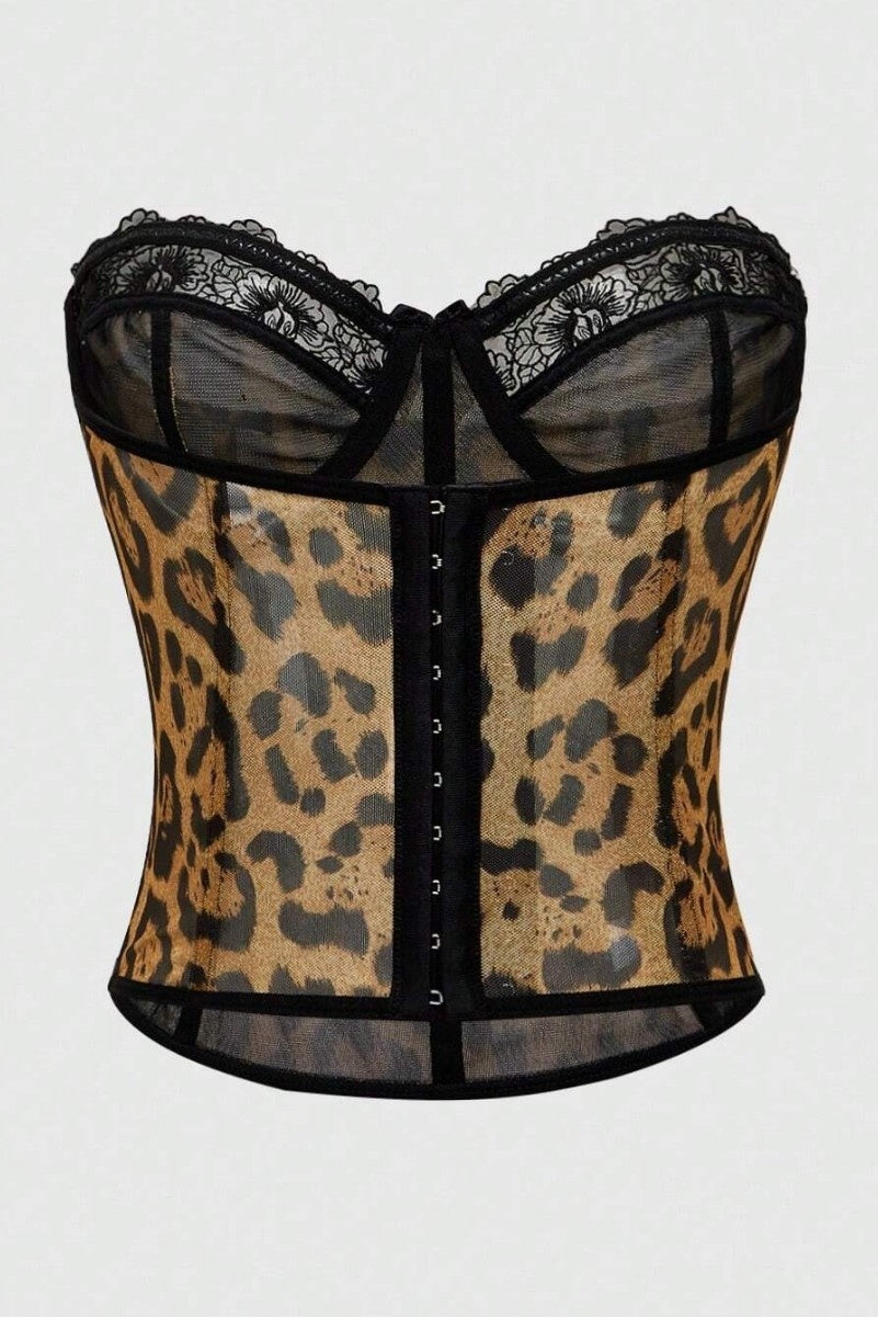 Mustard Leopard Print Bustier Top