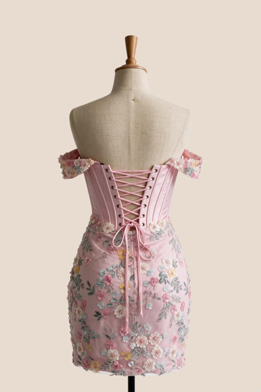 Pink 3D Flowers Corset Homecoming Dress