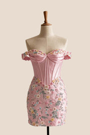 Pink 3D Flowers Corset Homecoming Dress