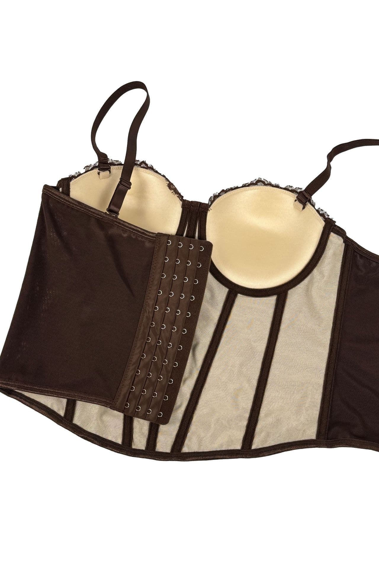 Brown Floral Lace Corset Top
