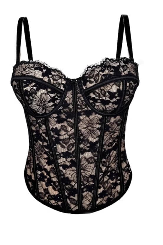 Brown Floral Lace Corset Top