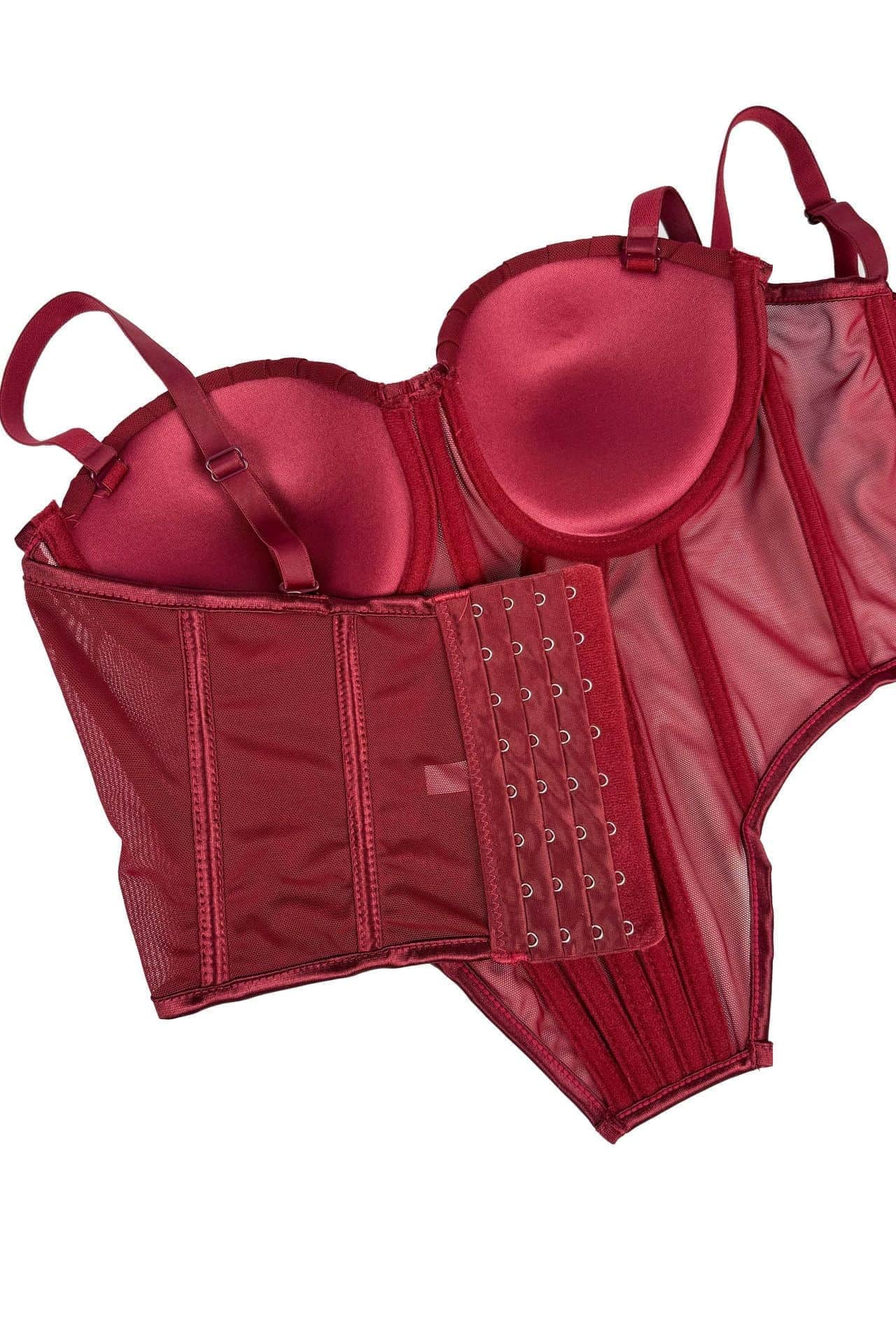 Burgundy Pleated Tulle Corset Top