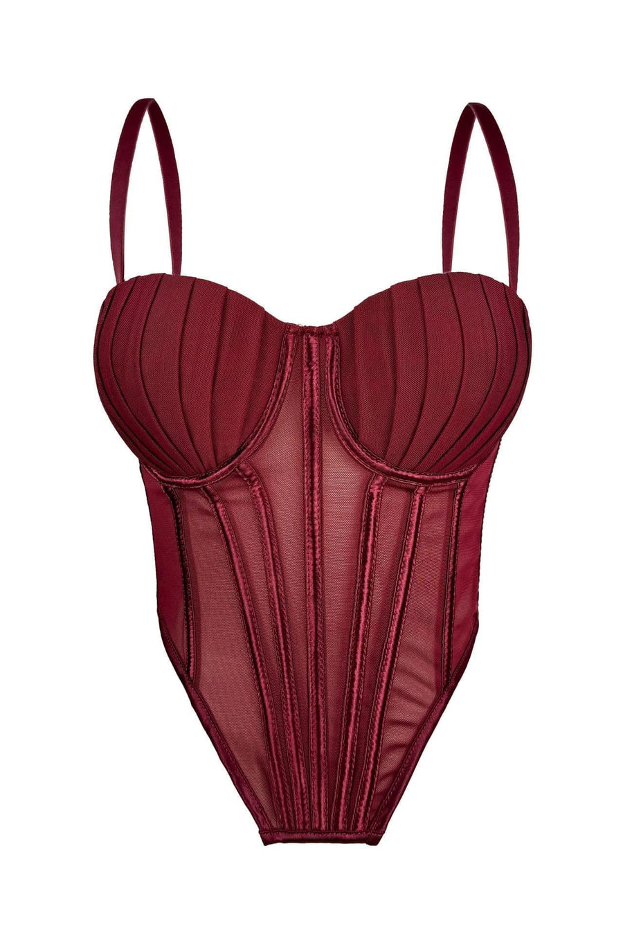 Burgundy Pleated Tulle Corset Top