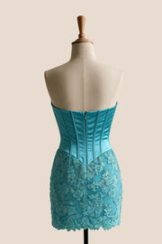 Aqua Corset Appliques Tight Short Dress