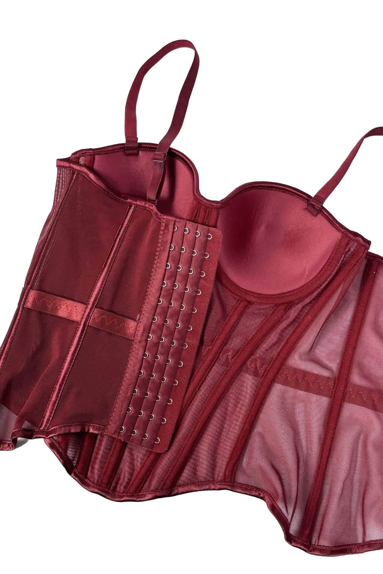 Burgundy Sweetheart Tulle Corset Top