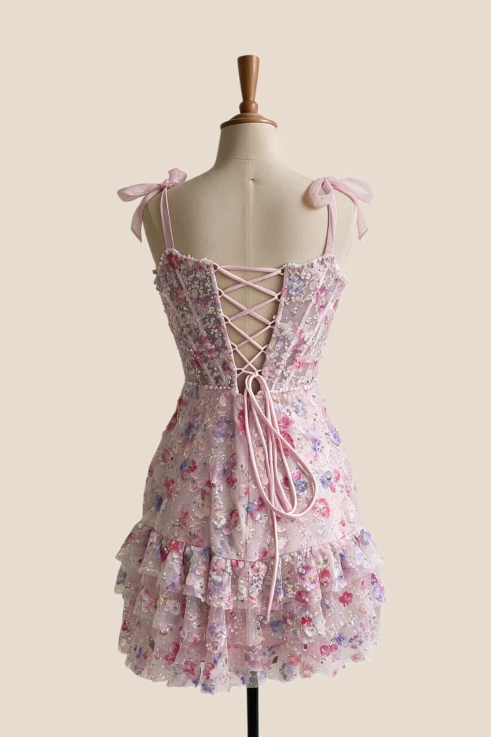 Pink Floral Short Mermaid Dress