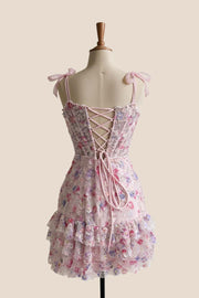 Pink Floral Short Mermaid Dress