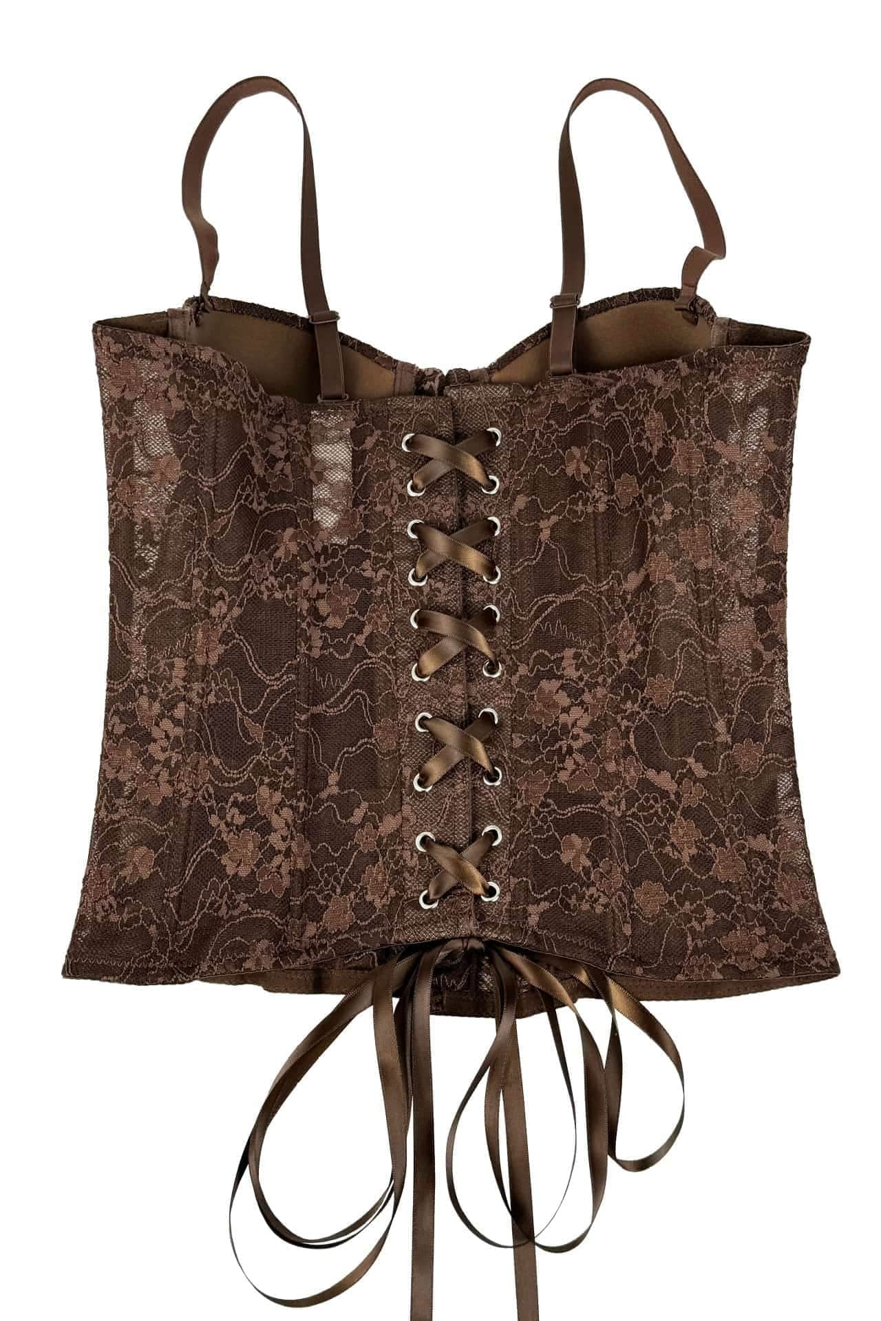 Brown Lace Lace-Up Corset Top