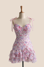 Pink Floral Short Mermaid Dress